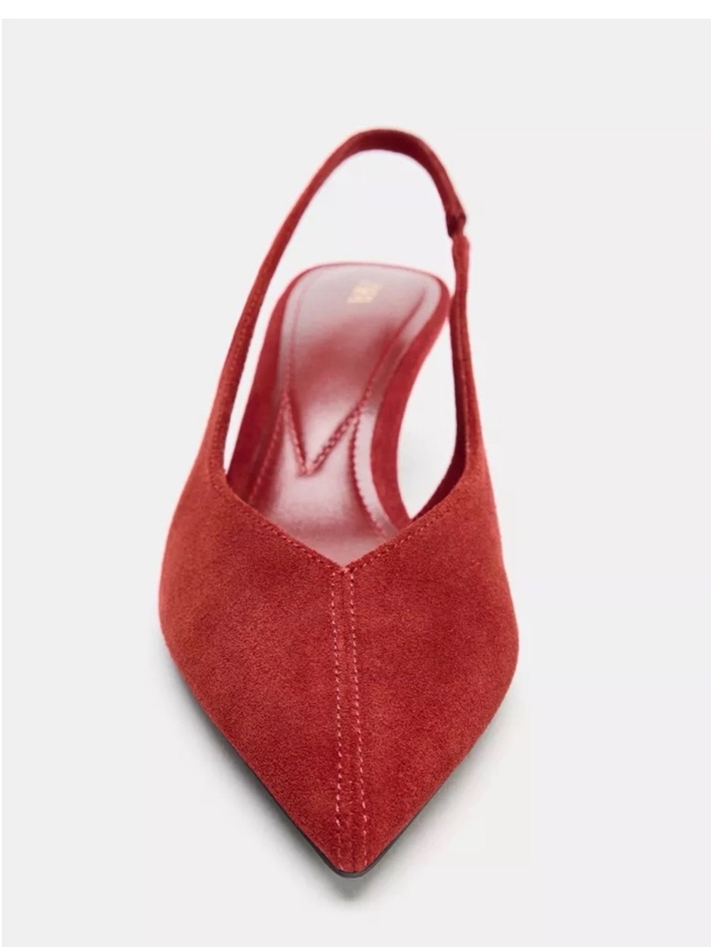 Zara Red Suede Slingback Pointed Kitten Heel - Picture 4 of 8